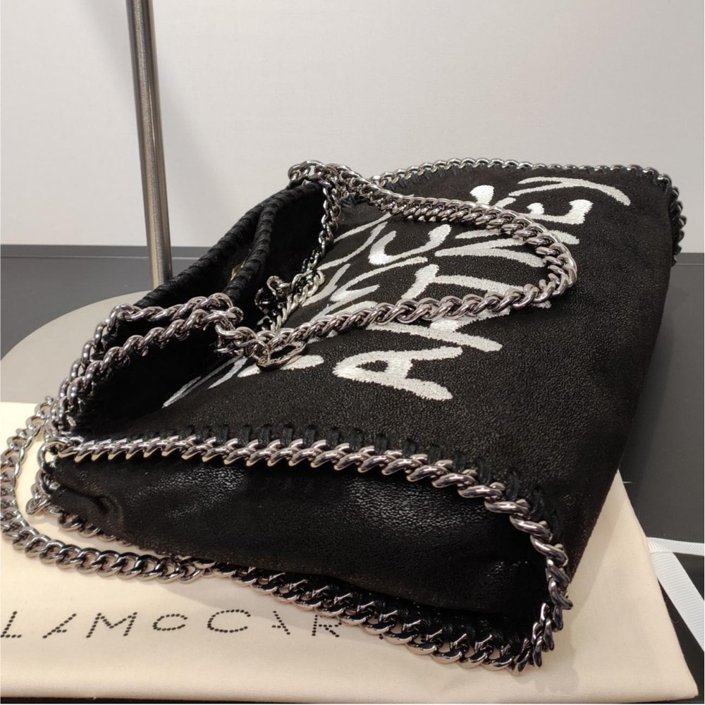 Stella McCartney Black Shoulder Bag with White Graffiti Logo - Picture 7 of 9